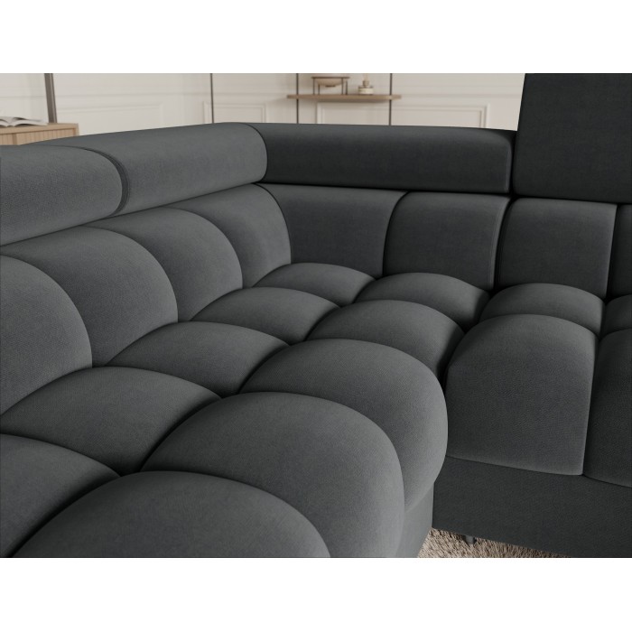 Canapé panoramique convertible FACTORY 3 places gris foncé – angle gauche avec coffre 