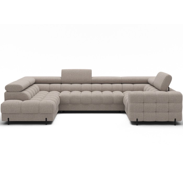 Canapé panoramique convertible FACTORY 3 places beige – angle gauche avec coffre 