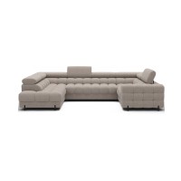 Canapé panoramique convertible FACTORY 3 places beige – angle gauche avec coffre 