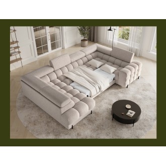 Canapé panoramique convertible FACTORY 3 places beige – angle gauche avec coffre 