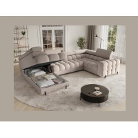 Canapé panoramique convertible FACTORY 3 places beige – angle gauche avec coffre 