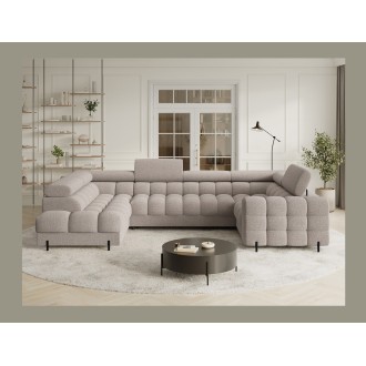 Canapé panoramique convertible FACTORY 3 places beige – angle gauche avec coffre 