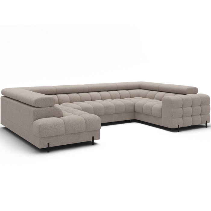 Canapé panoramique convertible FACTORY 3 places beige – angle gauche avec coffre 