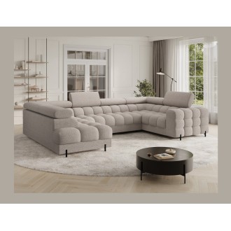 Canapé panoramique convertible FACTORY 3 places beige – angle gauche avec coffre 