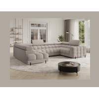 Canapé panoramique convertible FACTORY 3 places beige – angle gauche avec coffre 