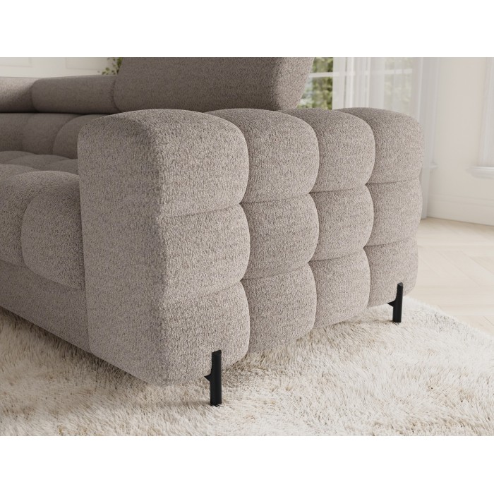 Canapé panoramique convertible FACTORY 3 places beige – angle gauche avec coffre 