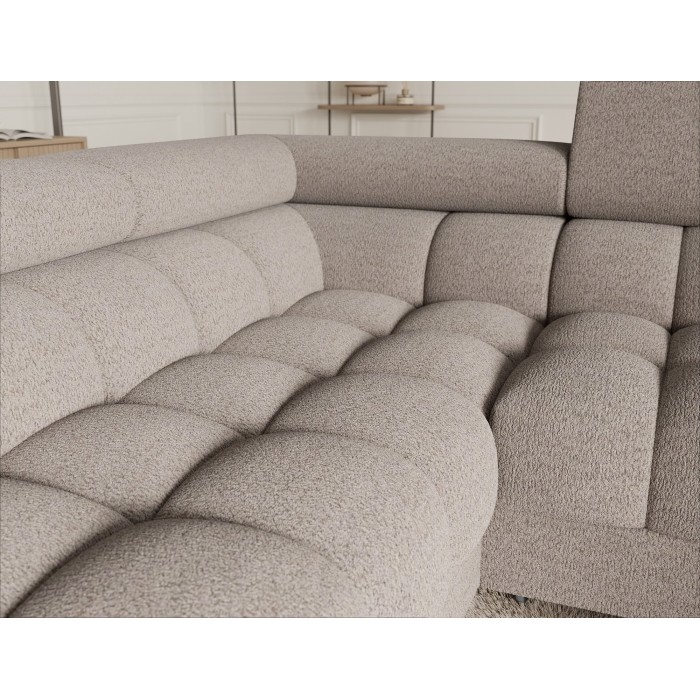 Canapé panoramique convertible FACTORY 3 places beige – angle gauche avec coffre 