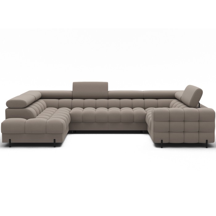 Canapé panoramique convertible FACTORY 3 places beige – angle gauche avec coffre – version 2 