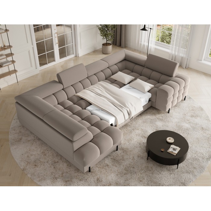 Canapé panoramique convertible FACTORY 3 places beige – angle gauche avec coffre – version 2 