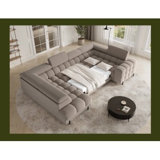 Canapé panoramique convertible FACTORY 3 places beige – angle gauche avec coffre – version 2 