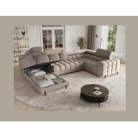 Canapé panoramique convertible FACTORY 3 places beige – angle gauche avec coffre – version 2 