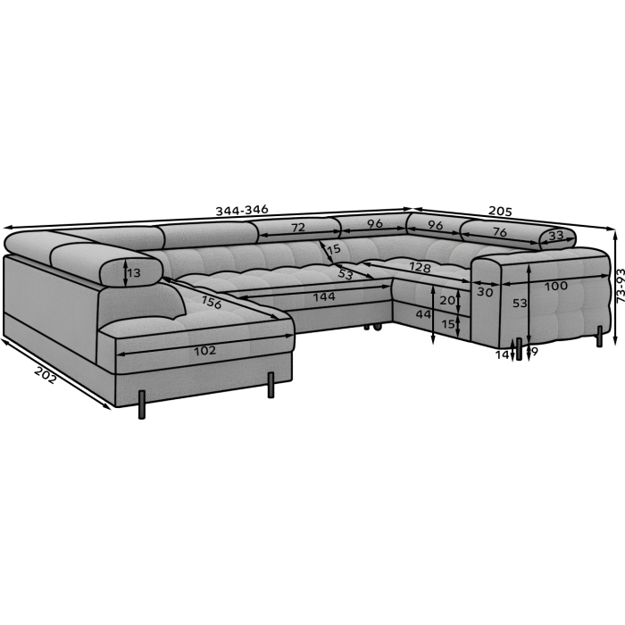 Canapé panoramique convertible FACTORY 3 places beige – angle gauche avec coffre – version 2 