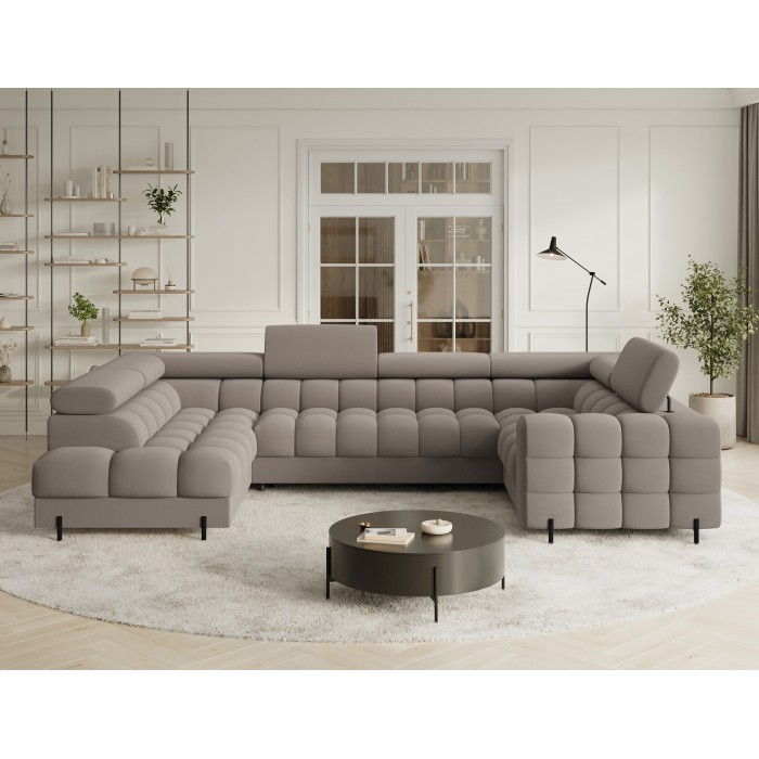 Canapé panoramique convertible FACTORY 3 places beige – angle gauche avec coffre – version 2 