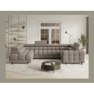Canapé panoramique convertible FACTORY 3 places beige – angle gauche avec coffre – version 2 