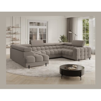 Canapé panoramique convertible FACTORY 3 places beige – angle gauche avec coffre – version 2 