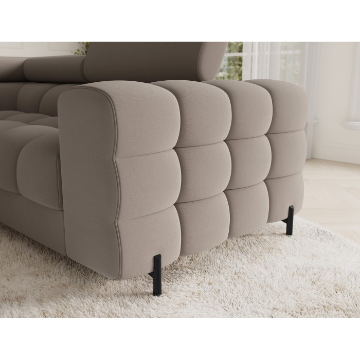 Canapé panoramique convertible FACTORY 3 places beige – angle gauche avec coffre – version 2 