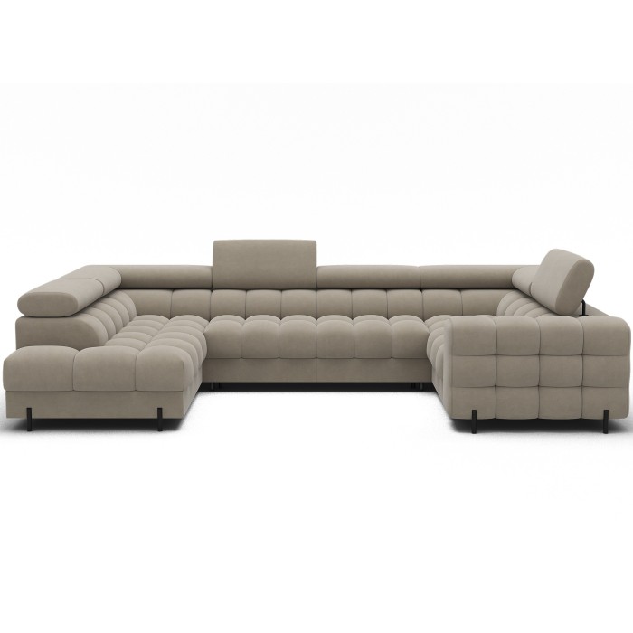 Canapé panoramique convertible FACTORY 3 places beige – angle gauche avec coffre – version 3 