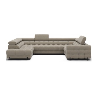 Canapé panoramique convertible FACTORY 3 places beige – angle gauche avec coffre – version 3 