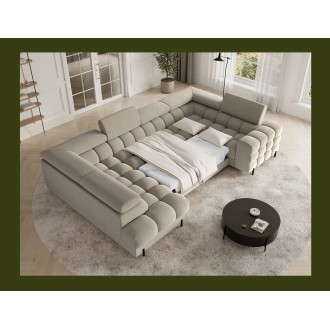 Canapé panoramique convertible FACTORY 3 places beige – angle gauche avec coffre – version 3 
