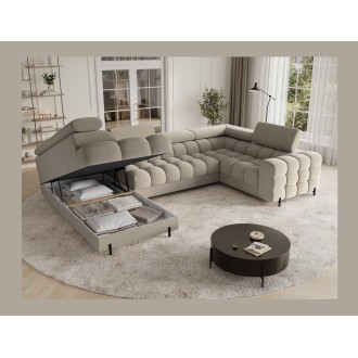 Canapé panoramique convertible FACTORY 3 places beige – angle gauche avec coffre – version 3 