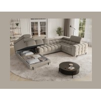 Canapé panoramique convertible FACTORY 3 places beige – angle gauche avec coffre – version 3 