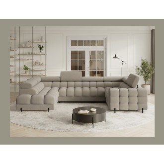 Canapé panoramique convertible FACTORY 3 places beige – angle gauche avec coffre – version 3 