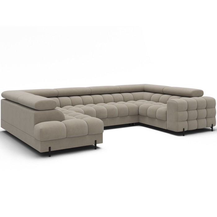 Canapé panoramique convertible FACTORY 3 places beige – angle gauche avec coffre – version 3 