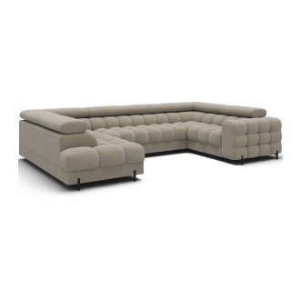 Canapé panoramique convertible FACTORY 3 places beige – angle gauche avec coffre – version 3 