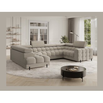 Canapé panoramique convertible FACTORY 3 places beige – angle gauche avec coffre – version 3 