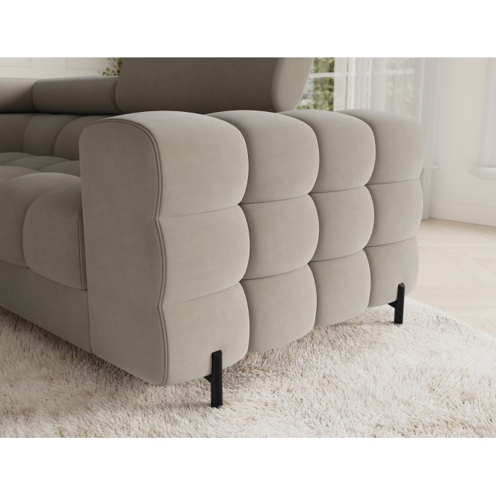 Canapé panoramique convertible FACTORY 3 places beige – angle gauche avec coffre – version 3 