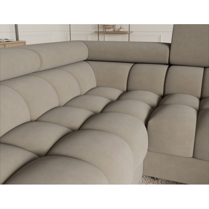 Canapé panoramique convertible FACTORY 3 places beige – angle gauche avec coffre – version 3 