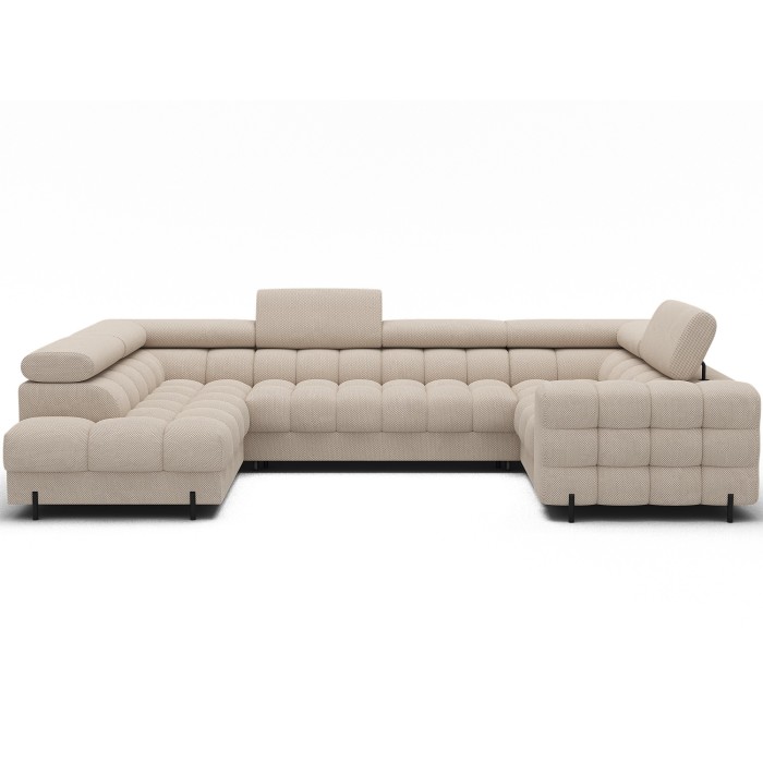 Canapé panoramique convertible FACTORY 3 places beige – angle gauche avec coffre – version 4 
