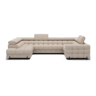 Canapé panoramique convertible FACTORY 3 places beige – angle gauche avec coffre – version 4 