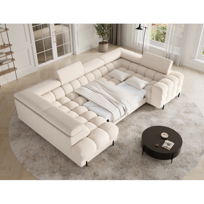 Canapé panoramique convertible FACTORY 3 places beige – angle gauche avec coffre – version 4 