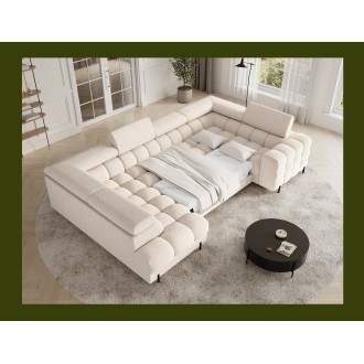 Canapé panoramique convertible FACTORY 3 places beige – angle gauche avec coffre – version 4 