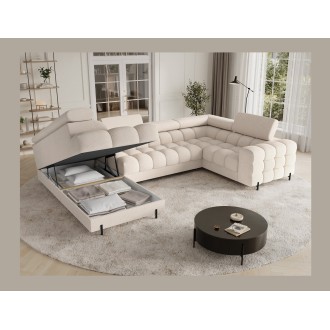 Canapé panoramique convertible FACTORY 3 places beige – angle gauche avec coffre – version 4 