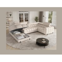 Canapé panoramique convertible FACTORY 3 places beige – angle gauche avec coffre – version 4 