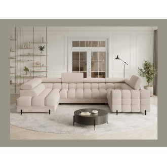 Canapé panoramique convertible FACTORY 3 places beige – angle gauche avec coffre – version 4 