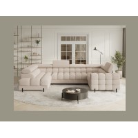 Canapé panoramique convertible FACTORY 3 places beige – angle gauche avec coffre – version 4 