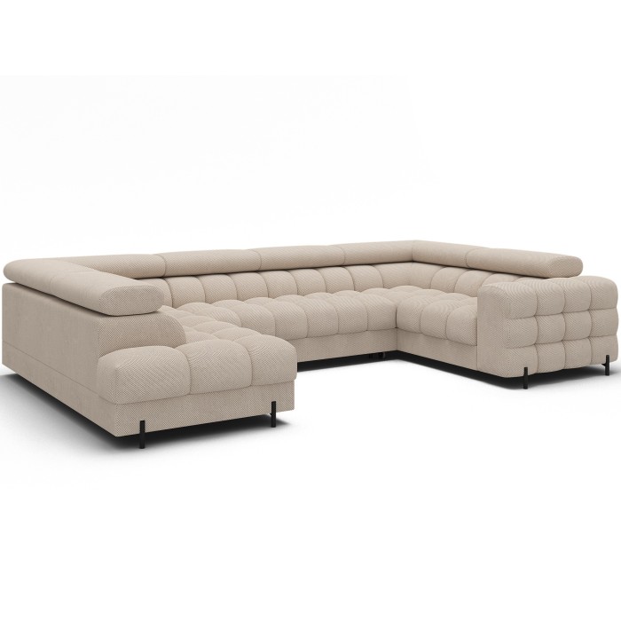 Canapé panoramique convertible FACTORY 3 places beige – angle gauche avec coffre – version 4 