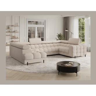 Canapé panoramique convertible FACTORY 3 places beige – angle gauche avec coffre – version 4 