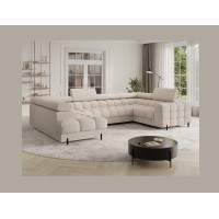 Canapé panoramique convertible FACTORY 3 places beige – angle gauche avec coffre – version 4 