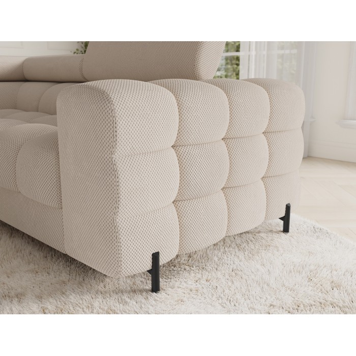 Canapé panoramique convertible FACTORY 3 places beige – angle gauche avec coffre – version 4 