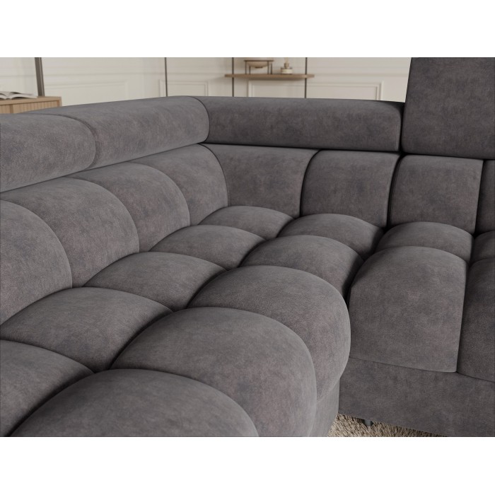 Canapé panoramique convertible FACTORY 3 places gris foncé – angle gauche avec coffre – version 2 