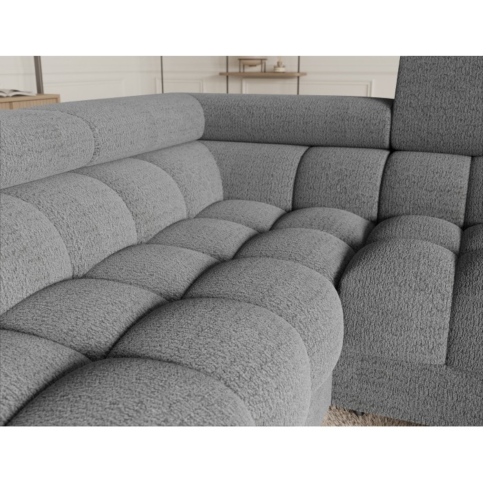 Canapé panoramique convertible FACTORY 3 places gris chiné – angle gauche avec coffre 