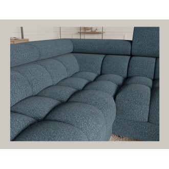 Canapé panoramique convertible FACTORY 3 places bleu chiné – angle gauche avec coffre 