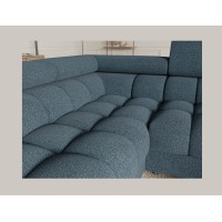 Canapé panoramique convertible FACTORY 3 places bleu chiné – angle gauche avec coffre 