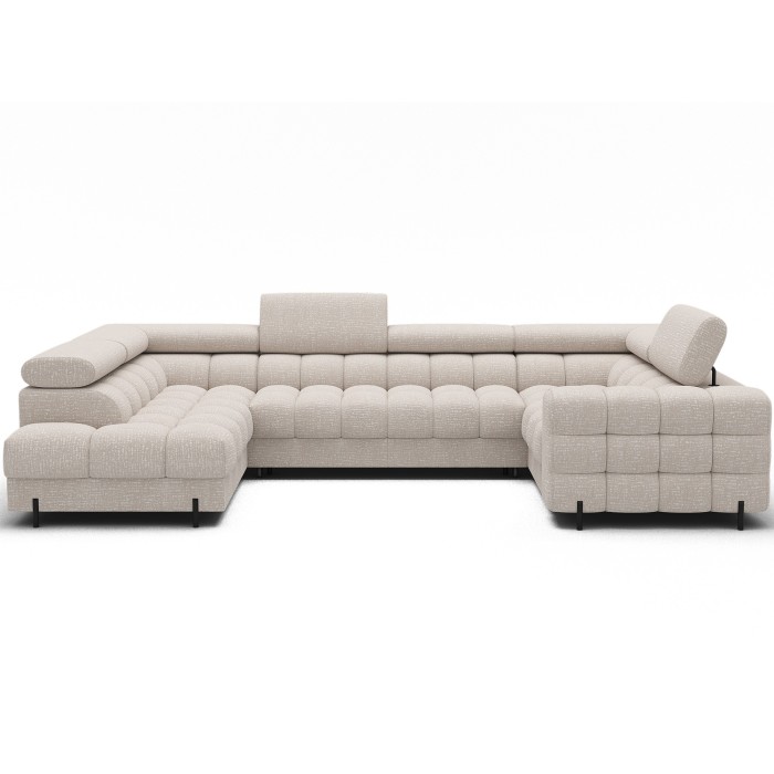 Canapé panoramique convertible FACTORY 3 places beige – angle gauche avec coffre – version 5 