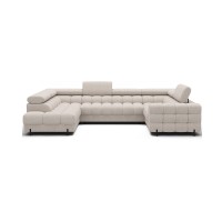 Canapé panoramique convertible FACTORY 3 places beige – angle gauche avec coffre – version 5 