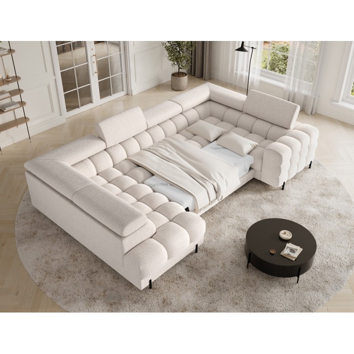 Canapé panoramique convertible FACTORY 3 places beige – angle gauche avec coffre – version 5 